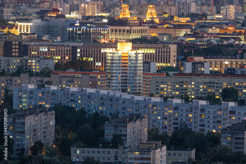 Evening city of Minsk from above.