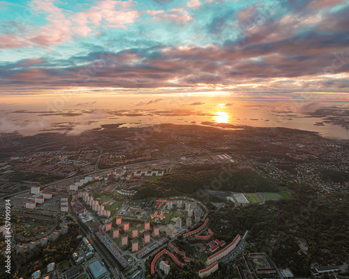 Aerial birds eye image of the western part of Gothenburg, Sweden, 2021 year	