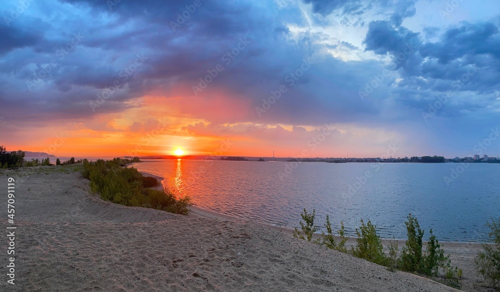 Bright sunset over the river Volga near Kazan, Russia Bright sunset over the river Volga near Kazan, Russia