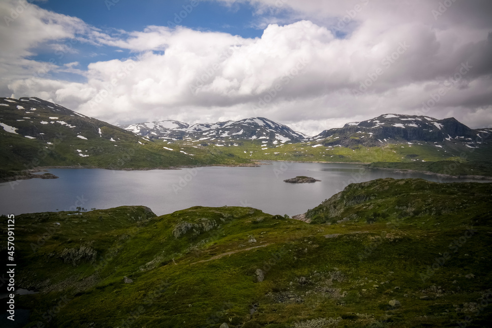 Panoramic view to Hardangervidda plateau and Kjelavatn lake in Norway Panoramic view to Hardangervidda plateau and Kjelavatn lake in Norway