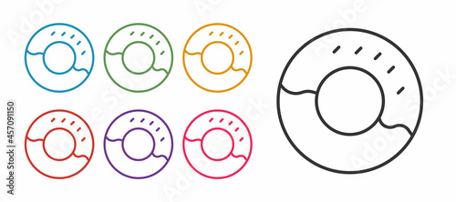 Set line Donut with sweet glaze icon isolated on white background. Set icons colorful. Vector