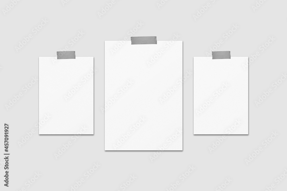 Blank Hanging Paper Set for Mockup. 3D Render. Blank Hanging Paper Set for Mockup. 3D Render.
