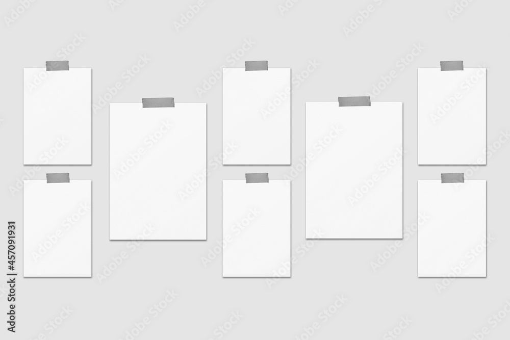 Blank Hanging Paper Set for Mockup. 3D Render. Blank Hanging Paper Set for Mockup. 3D Render.