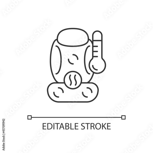 Heated seat with massage function linear icon. Maintaining comfortable temperature in car. Thin line customizable illustration. Contour symbol. Vector isolated outline drawing. Editable stroke