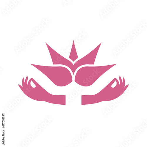 Hands with lotus icon isolated on white background