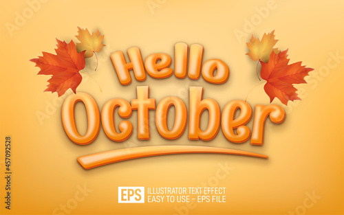 hello october 3d text editable style effect template