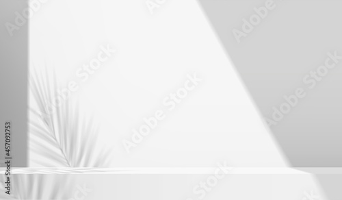 3d background products display podium scene with white stone gray platform. background vector 3d rendering with podium. stand to show cosmetic product. Stage showcase on pedestal display white studio