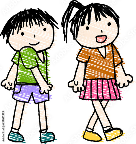 子供が描いた子供の男女のかわいい落書き カップル 小学生 幼稚園児