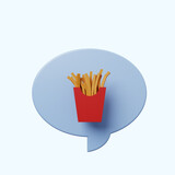 3d illustration chat bubble with french fries