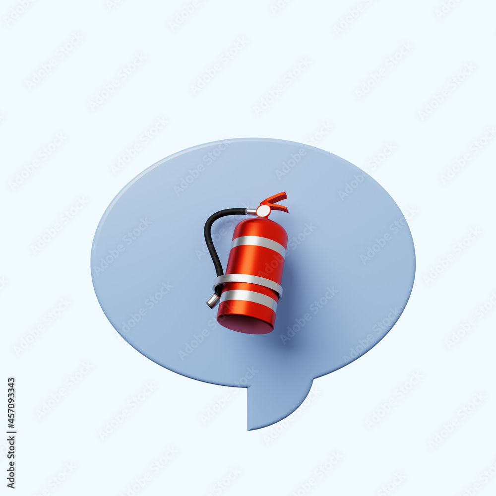 3d illustration chat bubble with fire extinguisher