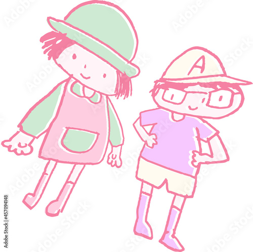 子供が描いた子供の男女のかわいい落書き カップル 小学生 幼稚園児