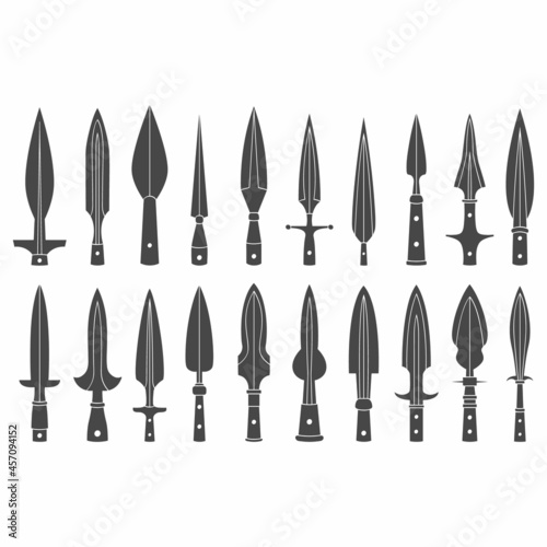 vector monochrome icon set with ancient spearhead for your project