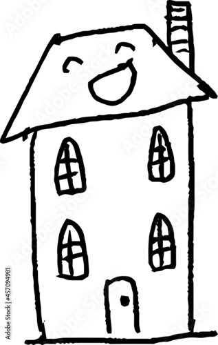 モノクロの子供が描いた家のかわいい落書き お家 一軒家
