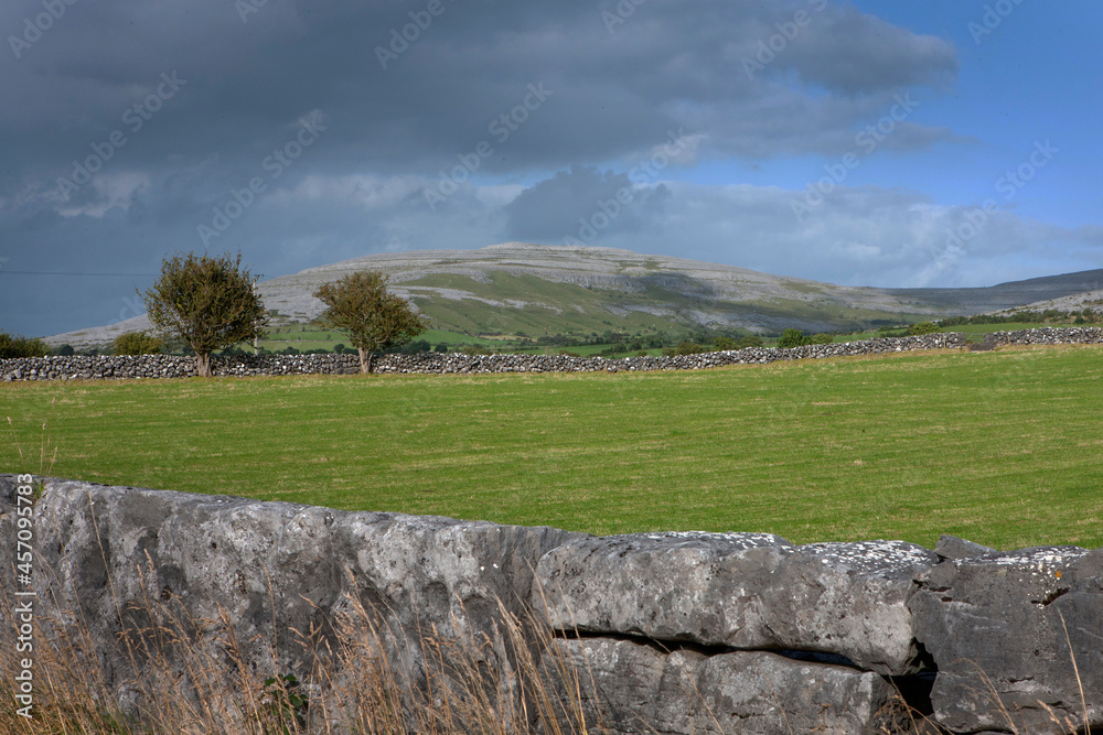 Hills, meadows and stone fences. West Ireland.