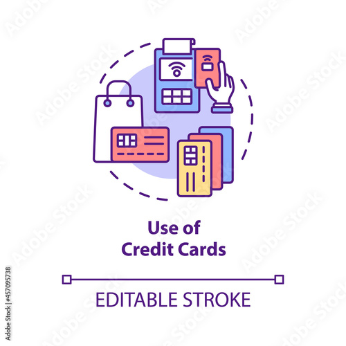 Credit card using concept icon. Excessive purchasing lead to drudgery and stress. Financial loans abstract idea thin line illustration. Vector isolated outline color drawing. Editable stroke