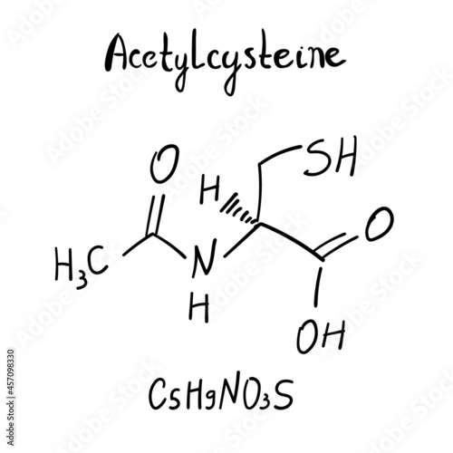 Acetylcysteine Chemistry Molecule Formula Hand Drawn Imitation photo