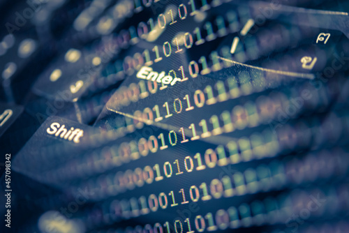 Abstract background of digital binary code of DEFI software. Crypto Programming software code on computer screen which develop by the programmer to solve the business requirement.	
