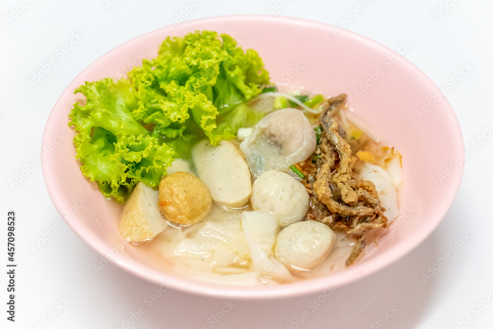 Noodles Soup with multi fish balls with white background. Asian food Noodle
Noodles Soup with multi fish balls with white background. Asian food Noodle