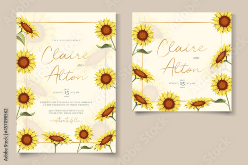 Beautiful sunflower wedding invitation card template