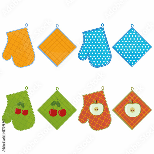 Oven mitts set, color vector illustration