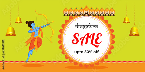 Vector illustration of Dussehra Big Sale banner, up to 50% off, Indian festival offer