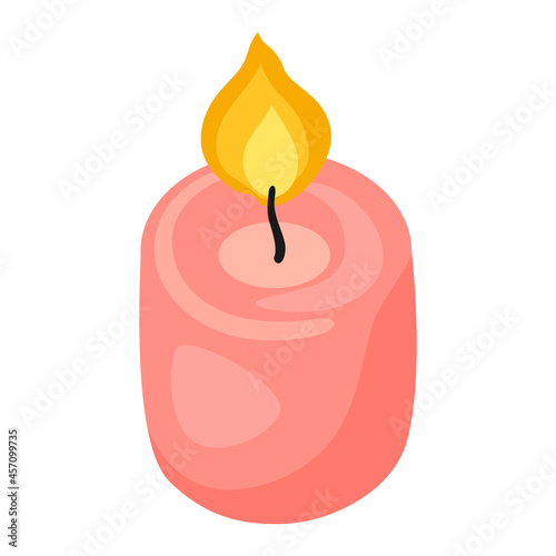 Illustration of burning candle. Icon for design and decoration.