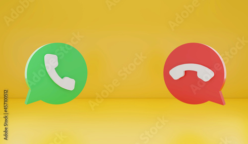 3D Rendering : Illustration of smartphone with call-in and call-out  icon. yellow background. smart gadget technology concept. contact each other. background concept for technology content.