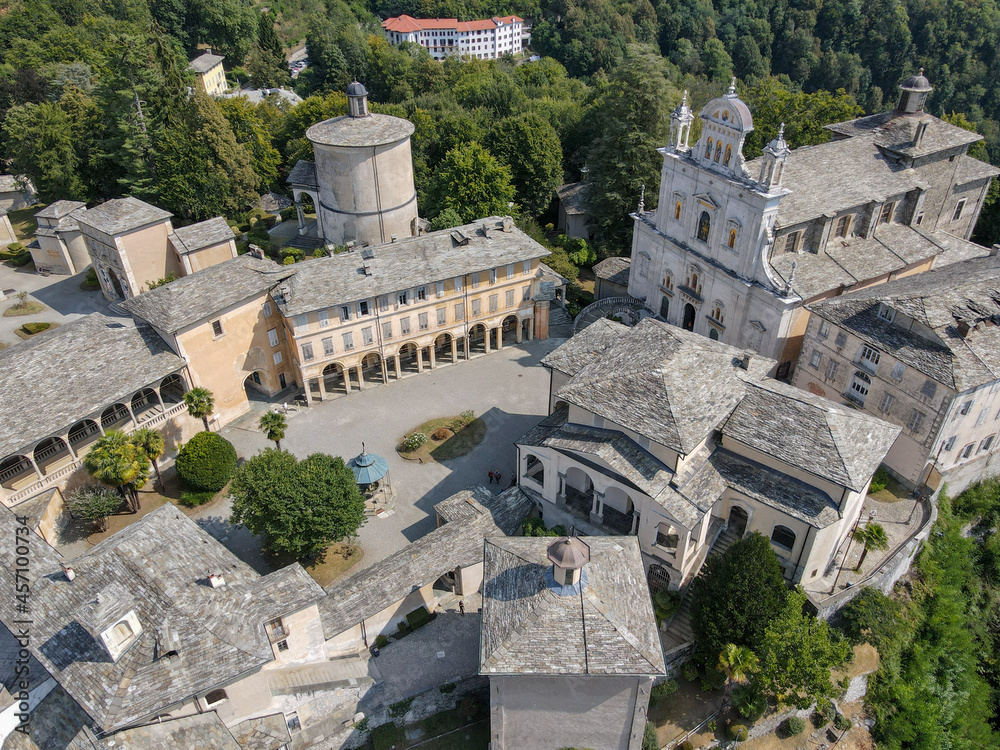 Drone view at the sacred mount of Varallo in Italy