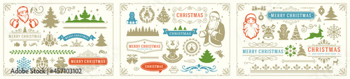 Christmas vector decoration elements with ornate vignettes and symbols set.
