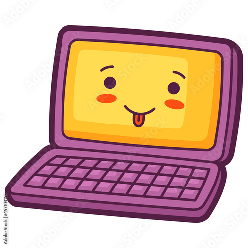 Illustration of laptop in cartoon style. Cute funny character.