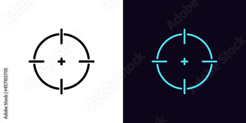 Outline aim icon with editable stroke. Linear target sign, crosshair pictogram