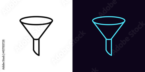 Outline sales funnel, icon with editable stroke. Linear conversion sign, funnel pictogram