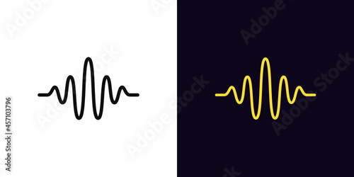 Outline sound wave icon, with editable stroke. Linear waveform sign, voice pictogram