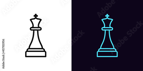 Outline chessman king icon, with editable stroke. Linear king sign, chess piece pictogram