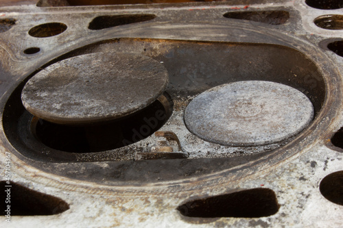 parts of disassembled engine, which was operated for a long time