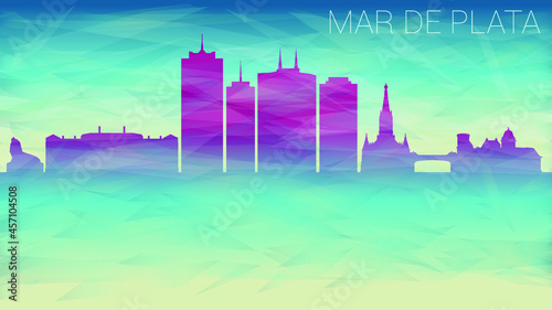 Mar de Plata Argentina City Skyline Vector Silhouette. Broken Glass Abstract Geometric Dynamic Textured. Banner Background. Colorful Shape Composition.