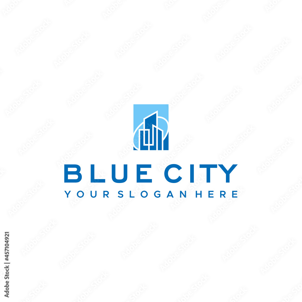 flat BLUE CITY real estate building Logo design