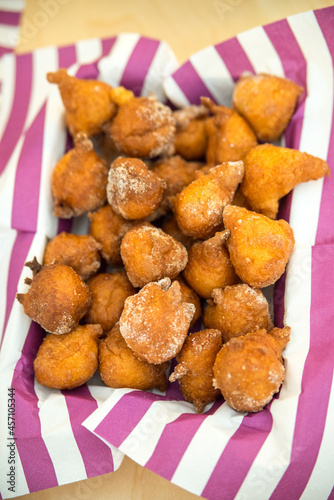 Plate of Fresh Homemade Fried Donuts top view