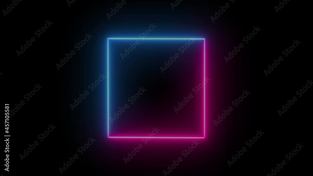 Neon glowing square frame. Glowing neon lights for video production, advertising banner, transition. Looped seamless loop in 4K. Neon glowing square frame. Glowing neon lights for video production, advertising banner, transition. Looped seamless loop in 4K.