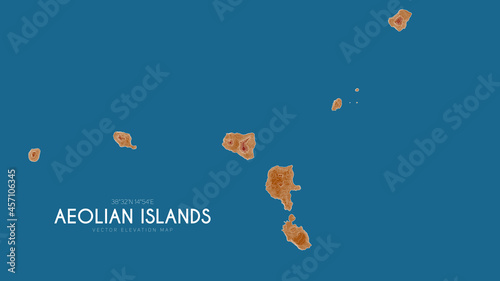 Topographic map of Aeolian islands, Italy. Vector detailed elevation map of island. Geographic elegant landscape outline poster.