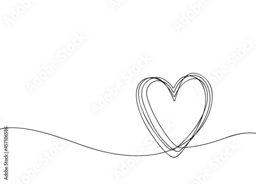 Continuous line heart. Hand drawn minimal love icon, doodle one line romance symbol. Vector art design
