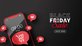 Black Friday Sale with smartphone and buuble bok with love illustration