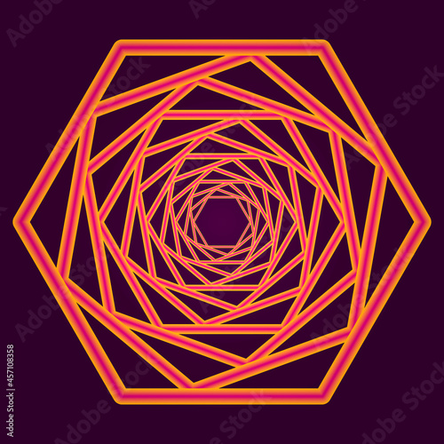 Swirling symbol. Optical illusion. Tunnel abstract. Twisted colored circle 3d. Design with neon, stroke, lines and flow. Vector illustration.