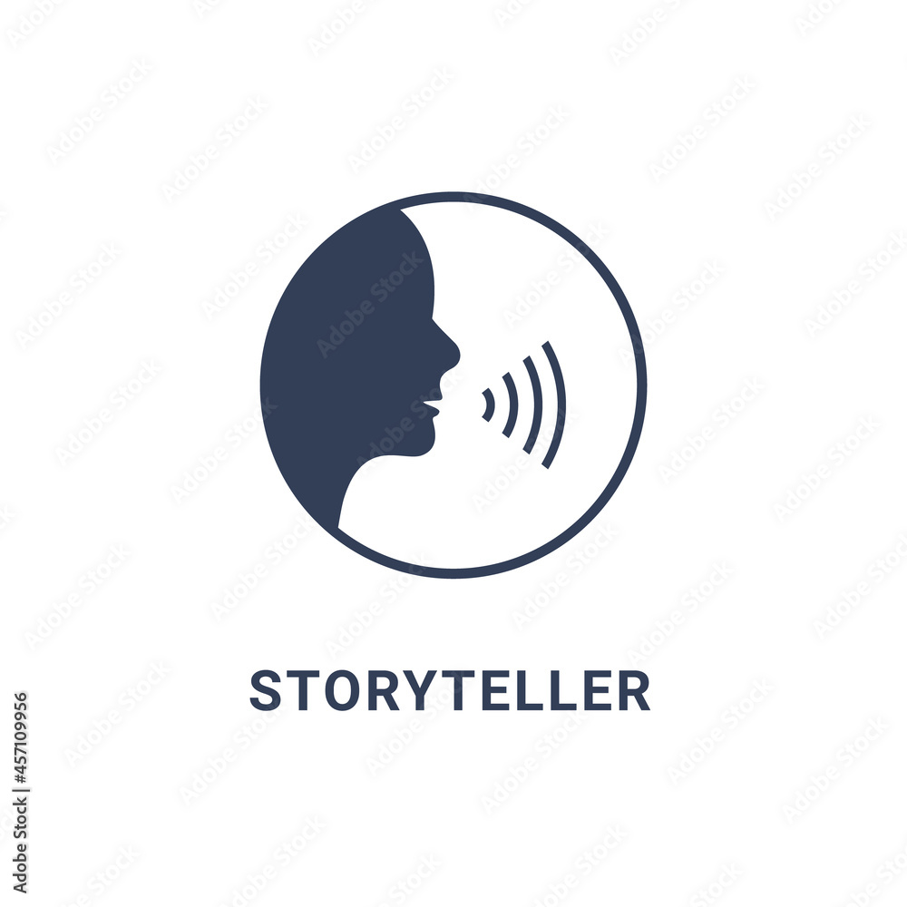 Storyteller brand digital logo icon. Story teller illustration badge vector icon
