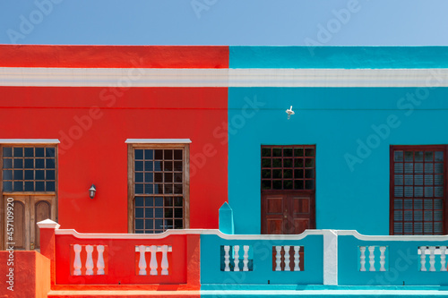 Colorful facades of old houses in Bo Kaap Malay Quarter, Cape Town, South Africa.
