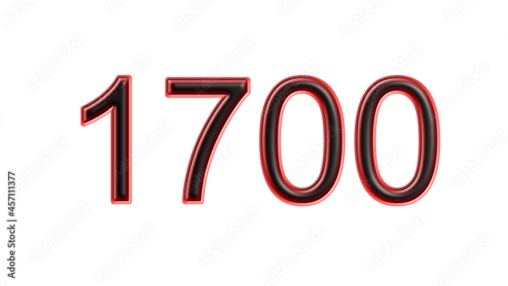 red 1700 number 3d effect white background red 1700 number 3d effect white background