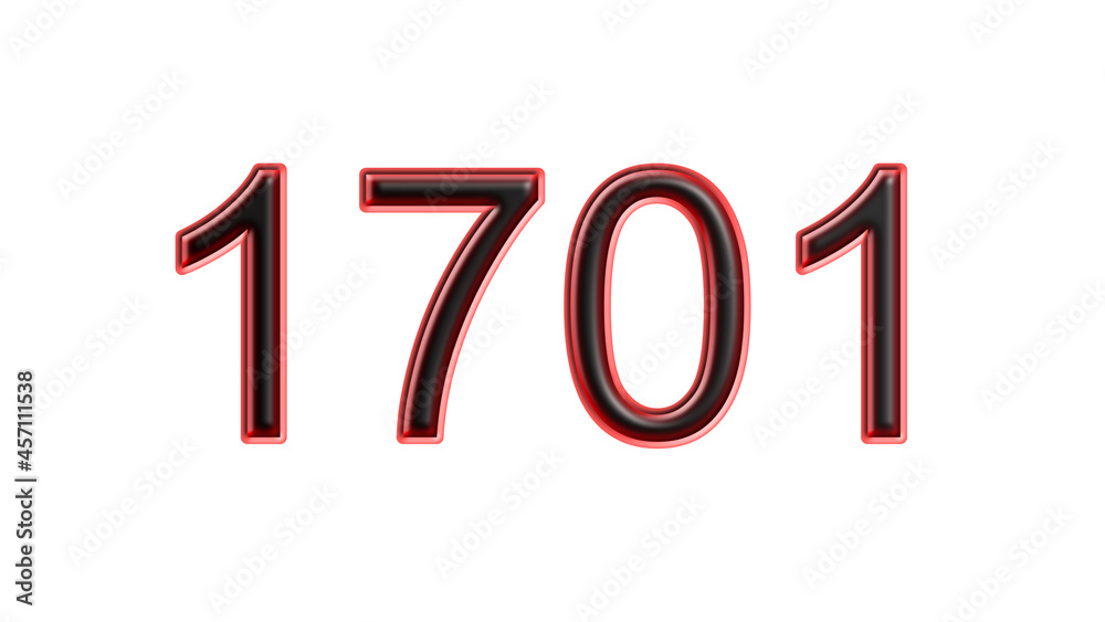 red 1701 number 3d effect white background red 1701 number 3d effect white background