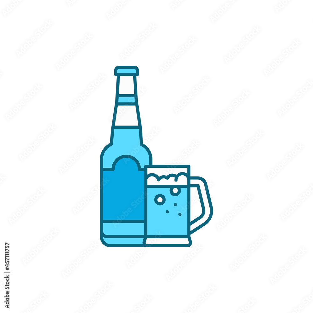 Beer bottle and glass color line icon. Alcoholic beverages. Beer bottle and glass color line icon. Alcoholic beverages.