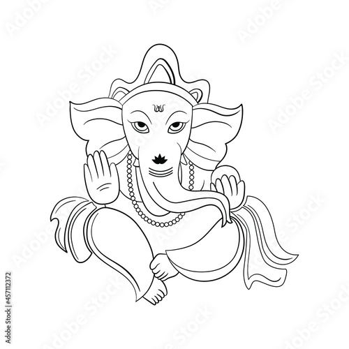 Ganpati Black and white outline illustration,  happy Ganesh chaturthi