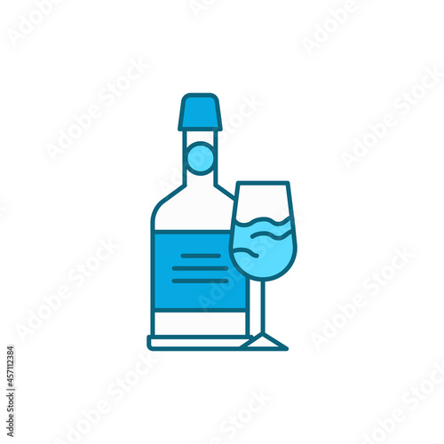 Port wine bottle and glass color line icon. Alcoholic beverages.